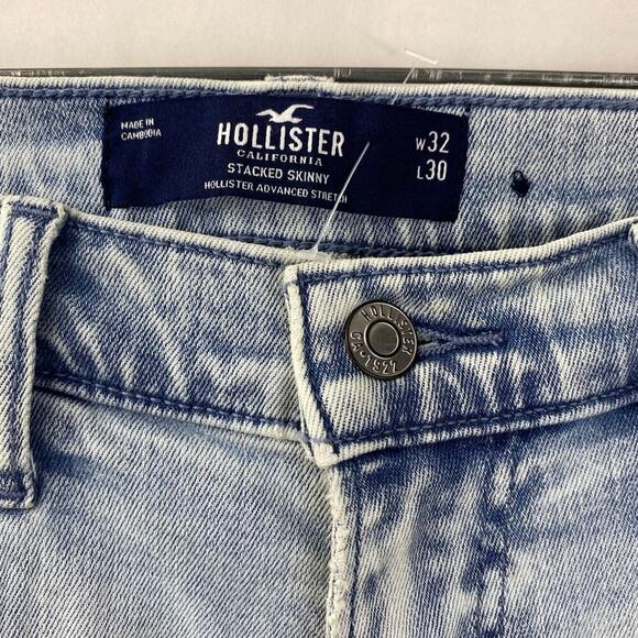 NWT Hollister Advanced Stretch Stacked Skinny Men’s Jeans 32x30 Light Blue Denim - Picture 3 of 12